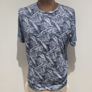 Jack & Jones Premium Mens Cotton Blend Botanical Print T-Shirt Medium Blue White